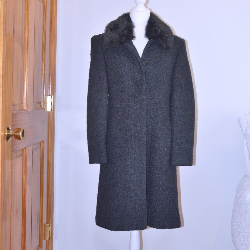 Mix It Black Wool Dress Coat with Faux Fur Collar
